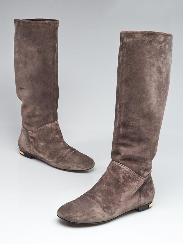 Louis Vuitton Grey Suede Knee-High Boots Size 8.5/39
