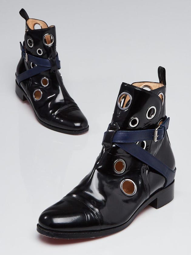 Christian Louboutin Black Patent Leather Scuba Grommet Boot Size 8/38.5