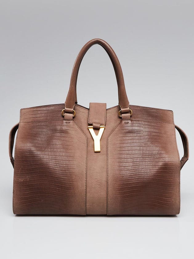 Yves Saint Laurent Brown Lizard Embossed Leather Medium Cabas ChYc Bag