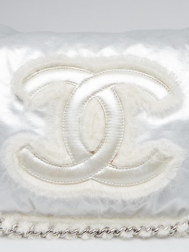 Chanel Silver Vinyl Arctic Polar Ice CC Accordion Flap Bag