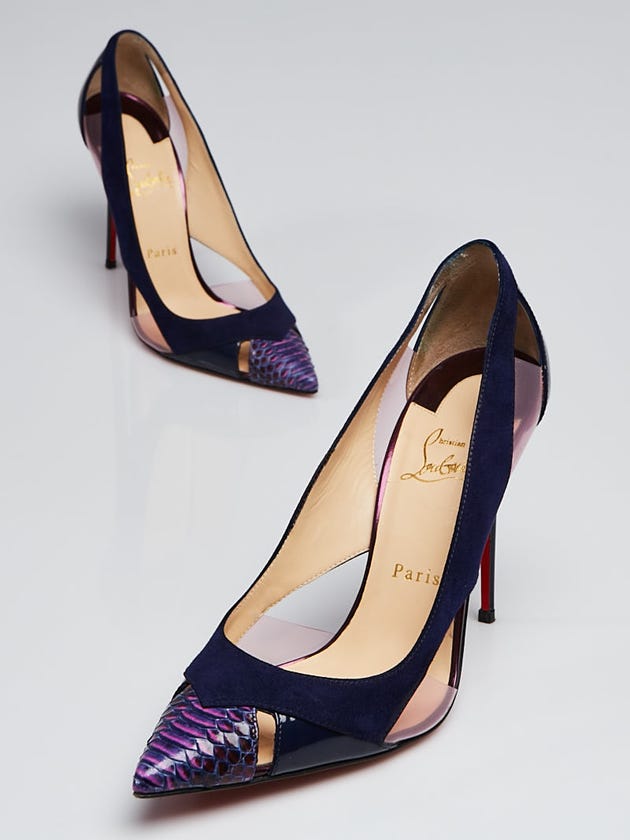 Christian Louboutin Purple Patent Leather, Snakeskin, Suede and PVC Galata 100 Pumps Size 9.5/40