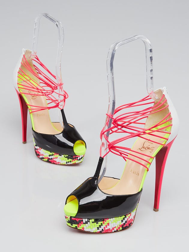 Christian Louboutin Black /Pink/White/Yellow Leather and Patent Leather Confusalta Platform Heels Size 9.5/40