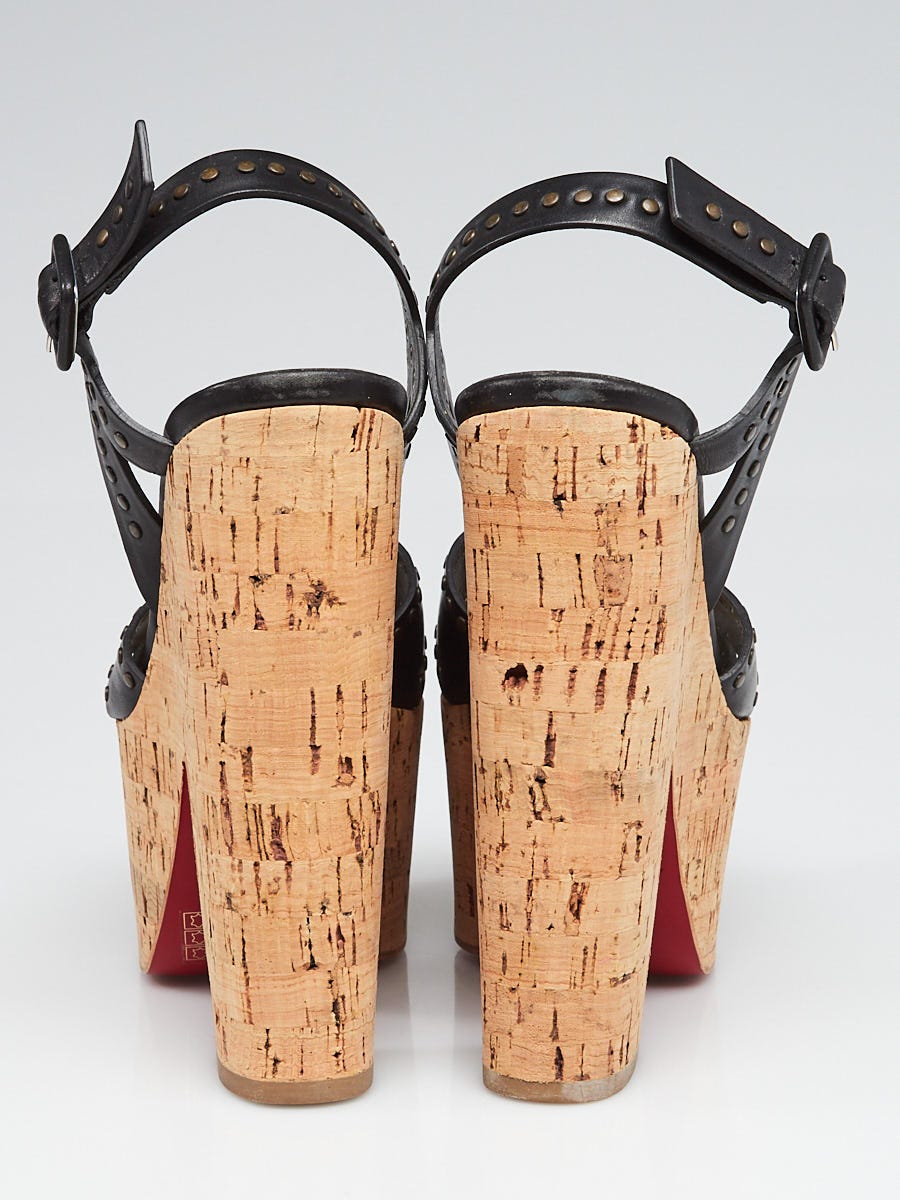 Christian Louboutin Black Leather and Cork Super Dombasle Wedge