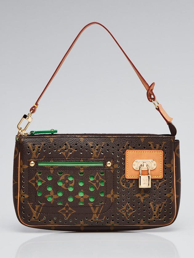 Louis Vuitton Limited Edition Monogram Perforated Green Accessories Pochette Bag