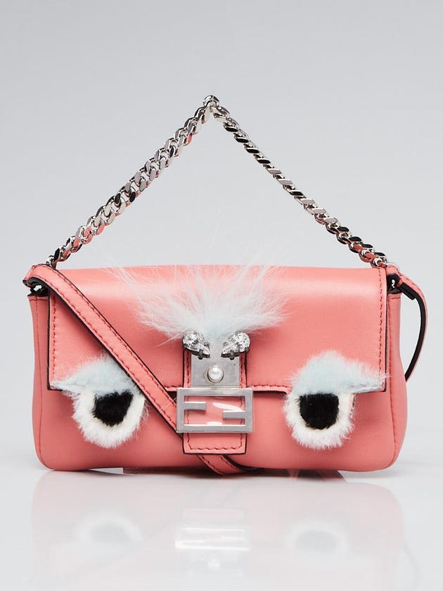 Fendi Pink Nappa Leather and Fox Fur Micro Buggie Baguette Bag 8M0354