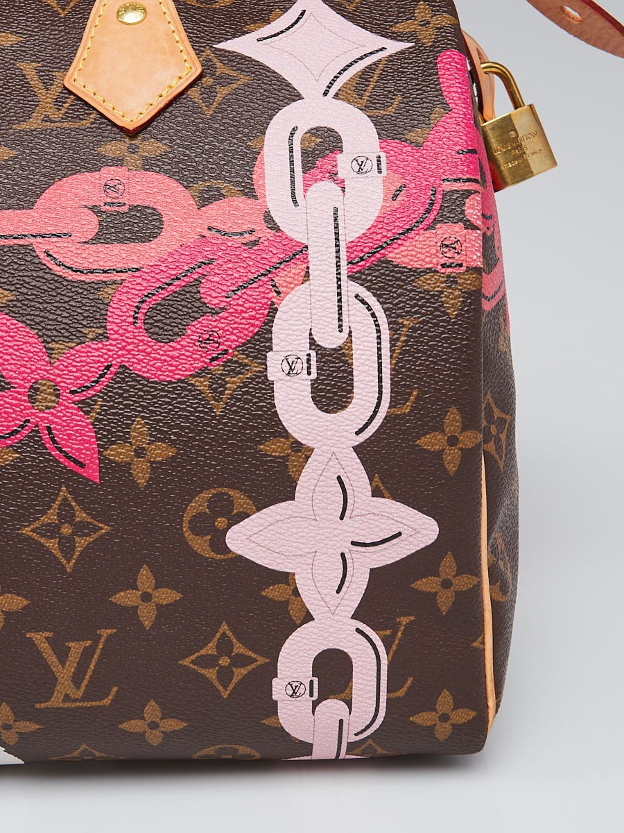 Speedy 30 Edition Flower Chain bag in brown monogram canvas Louis
