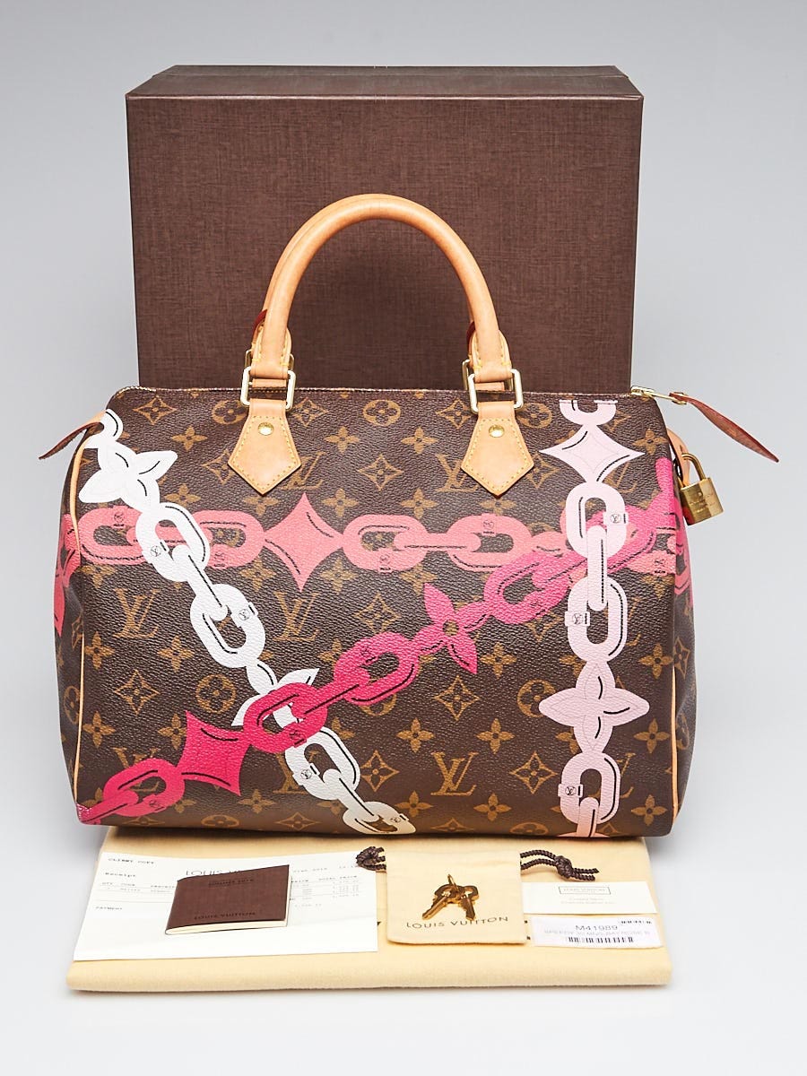 Louis Vuitton Limited Edition Monogram Canvas Chain Flower Speedy 30 Bag -  Yoogi's Closet