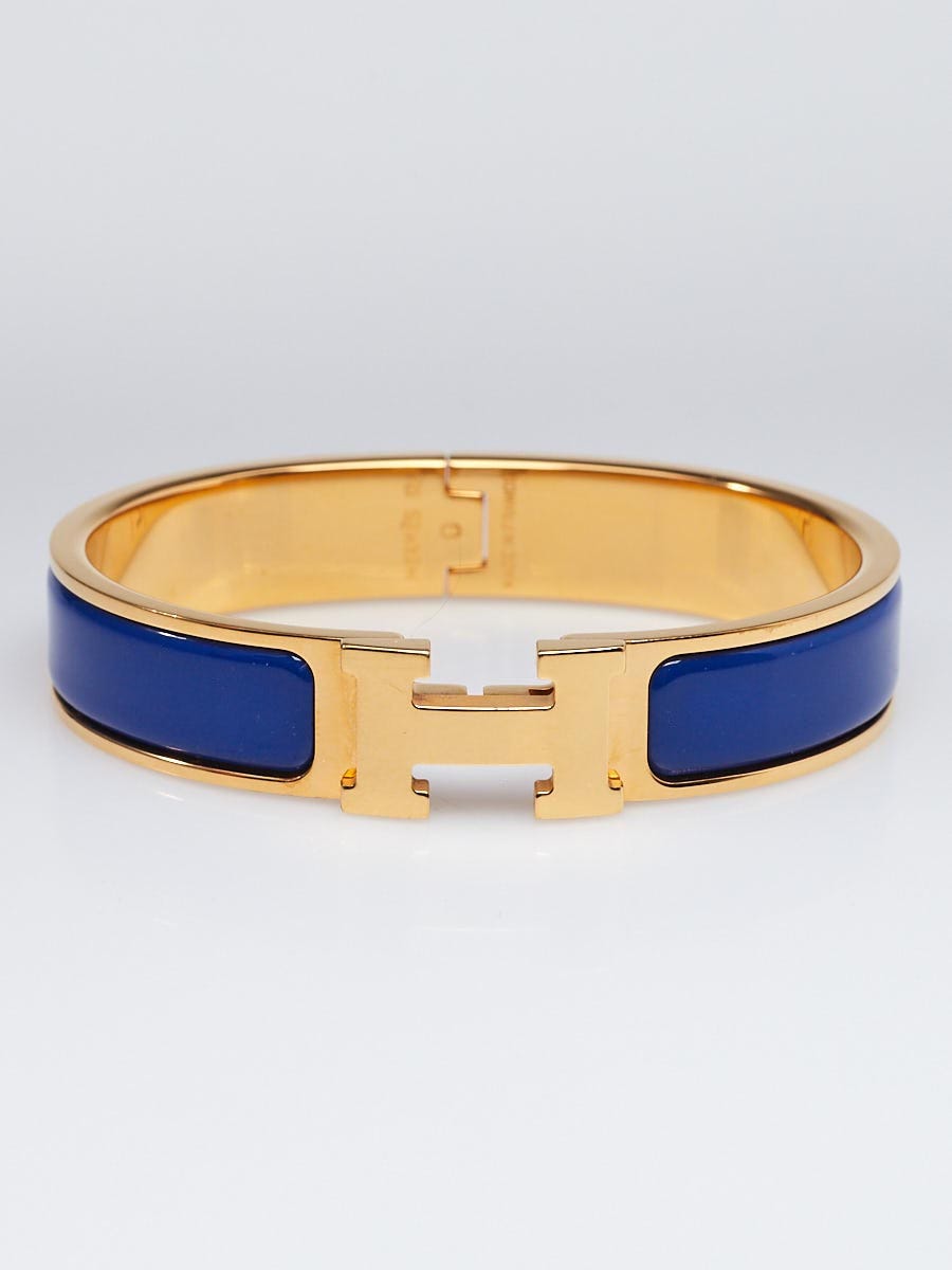 Hermes Blue Enamel Gold Plated Clic-Clac H PM Narrow Bracelet