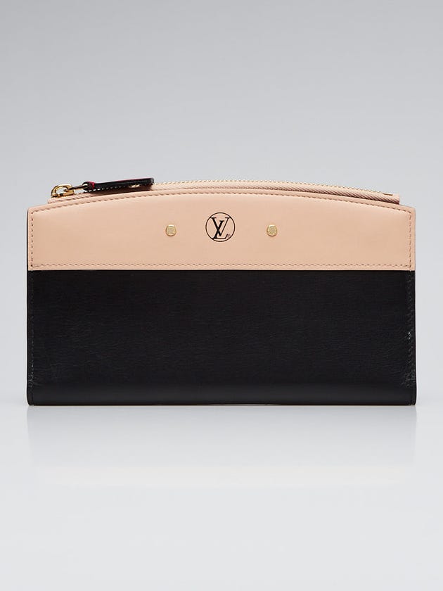 Louis Vuitton Black/Beige Leather Steamer Zip Wallet