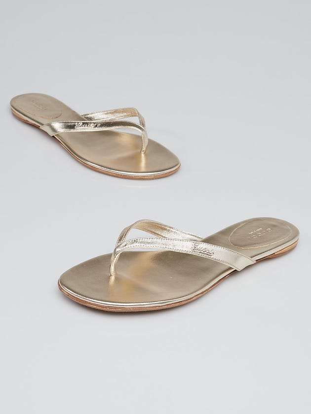 Gucci Gold Leather Elizabeth Flat Thong Sandals Size 8/38.5