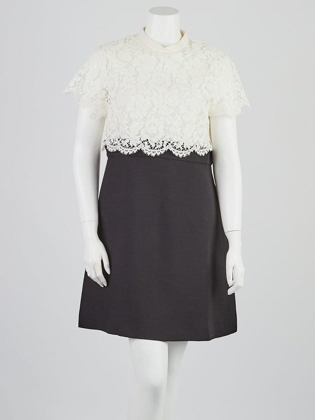 Valentino Black/White Lace Short Sleeve Dress Size 10