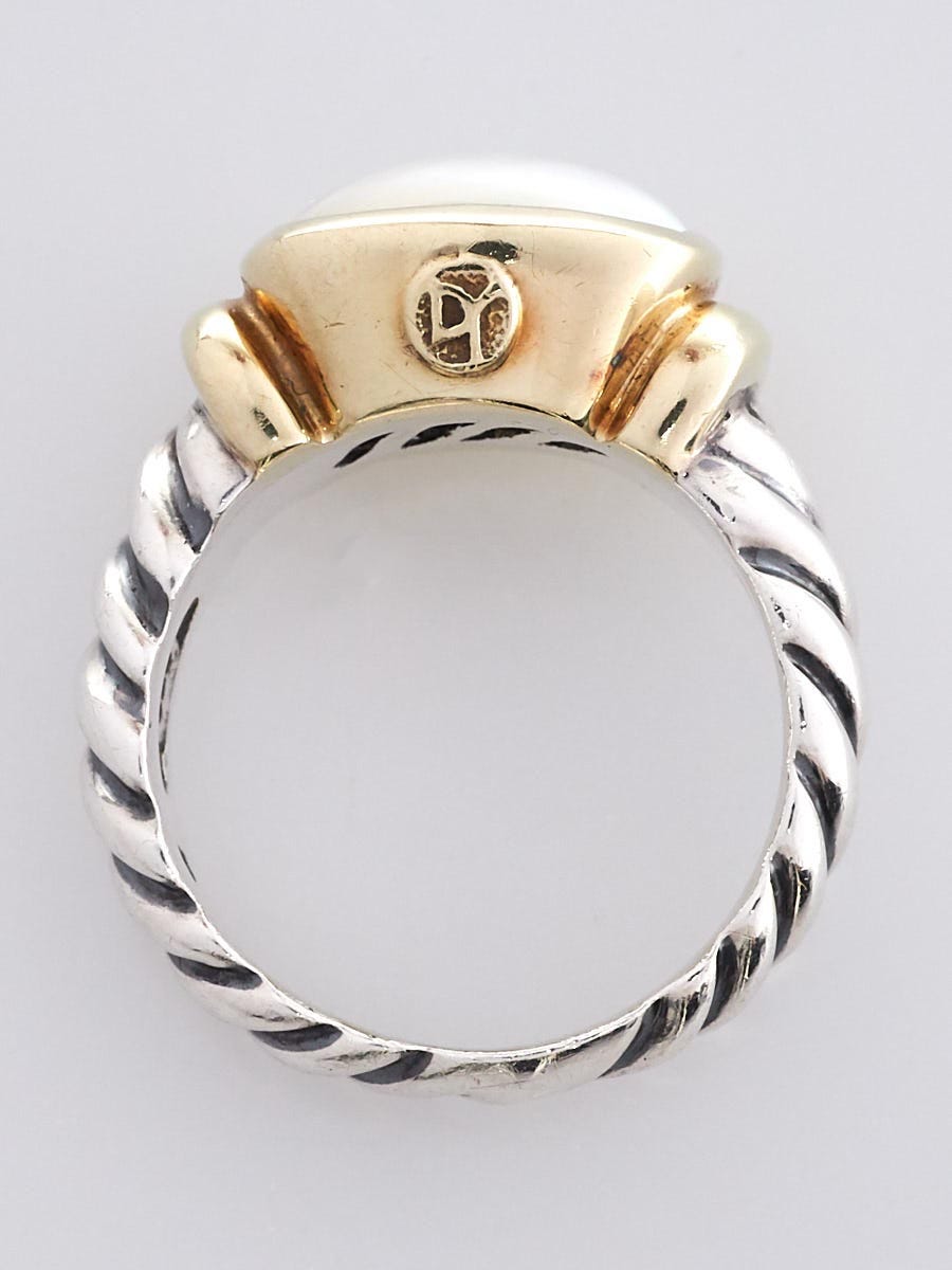 David Yurman 14k Gold and Mother of Pearl Noblesse Cable Ring Size