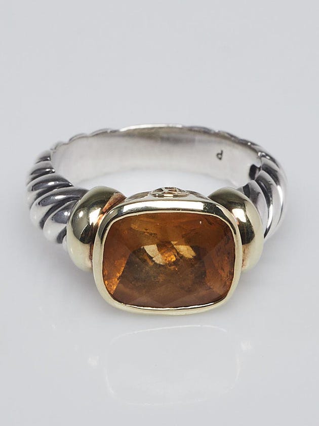David Yurman 14k Gold and Citrine Noblesse Cable Ring Size 6