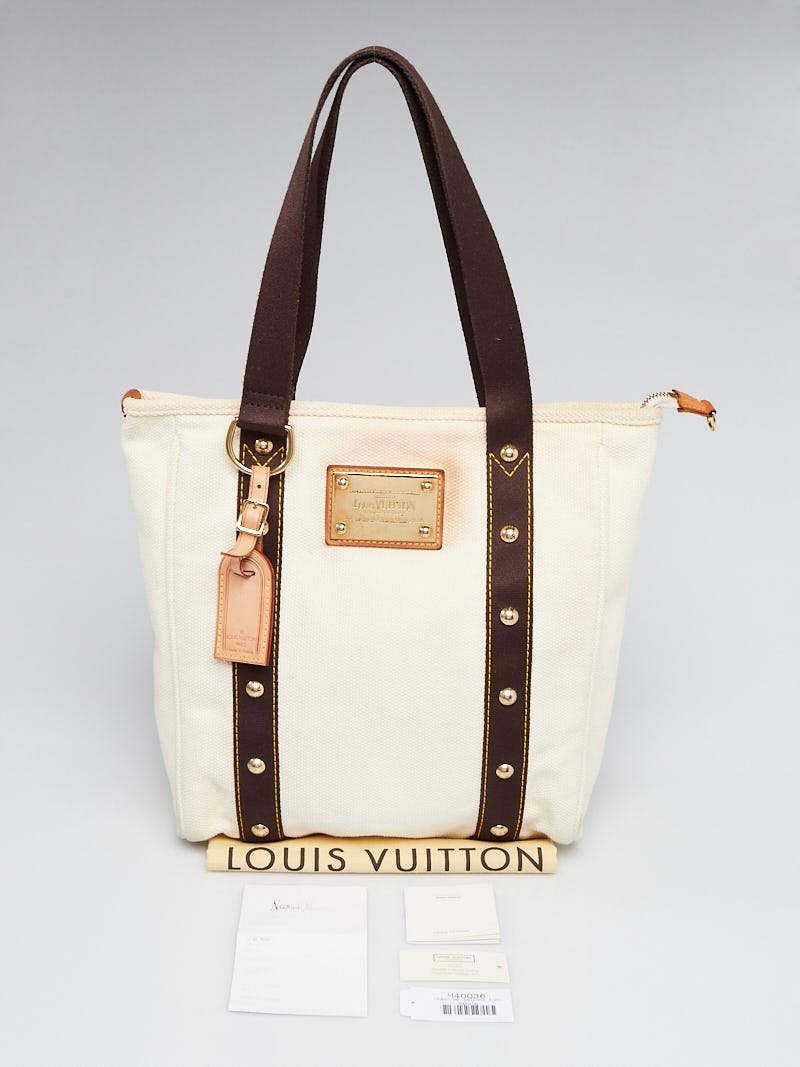 LOUIS VUITTON Limited Edition Cream Canvas Antigua Cabas MM Bag - Fina