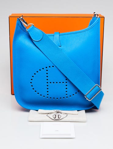 Hermes Blue Hydra Clemence Lindy 30 Handbag - MAISON de LUXE