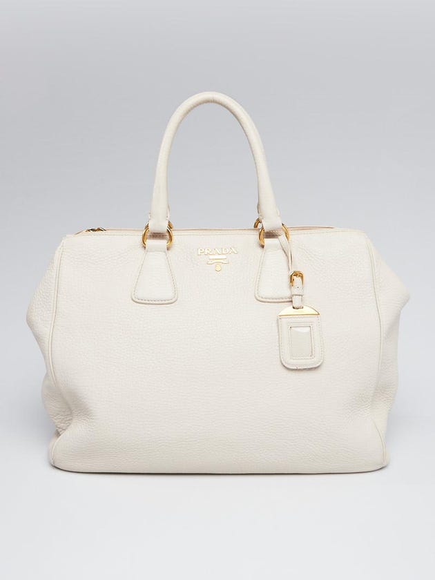 Prada White Vitello Daino Leather Tote Bag