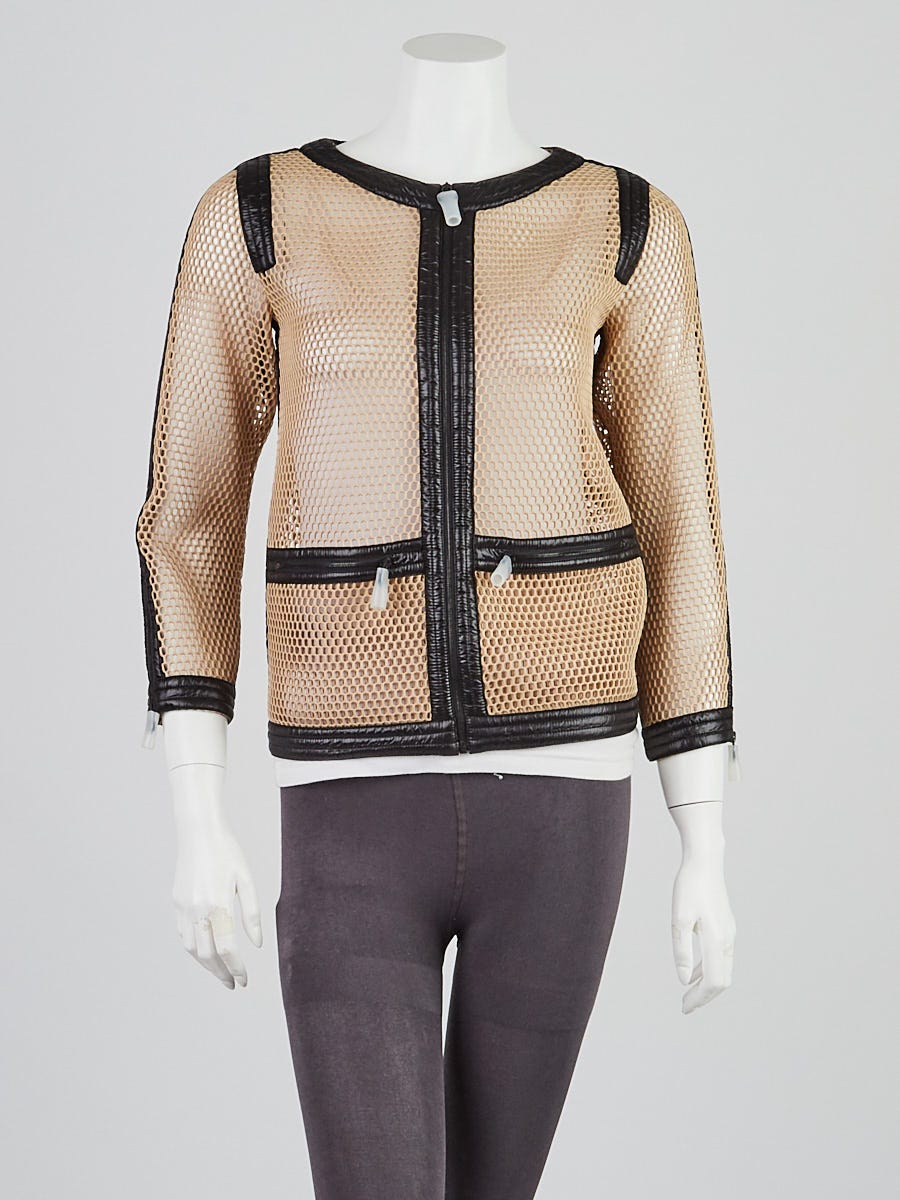 Chanel Beige/Black Mesh and Leather Jacket Size 2/34