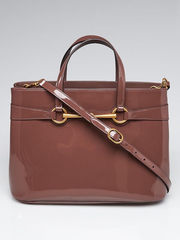 Gucci Old Mauve Patent Leather Soft Bright Bit Medium Top handle Tote Bag