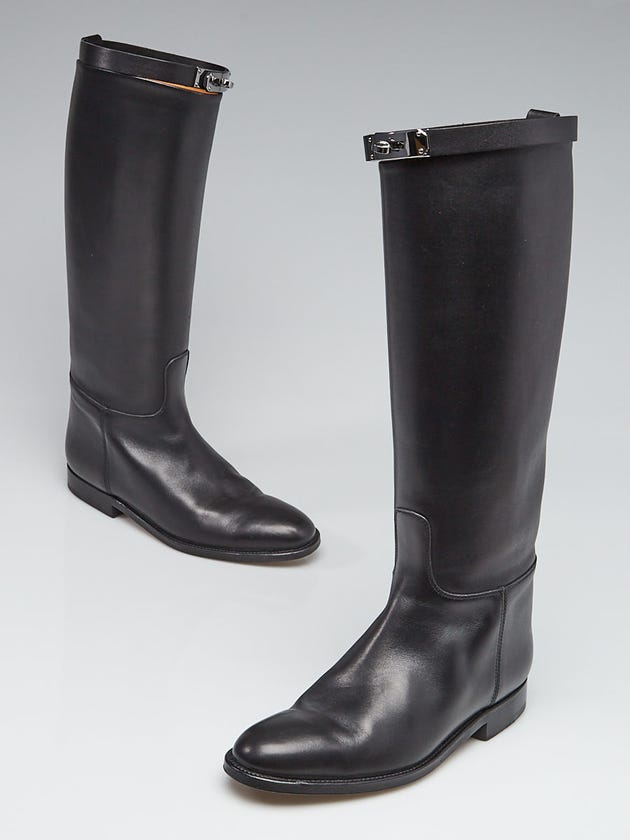 Hermes Black Box Leather Equestrian Boots Size 6.5/37