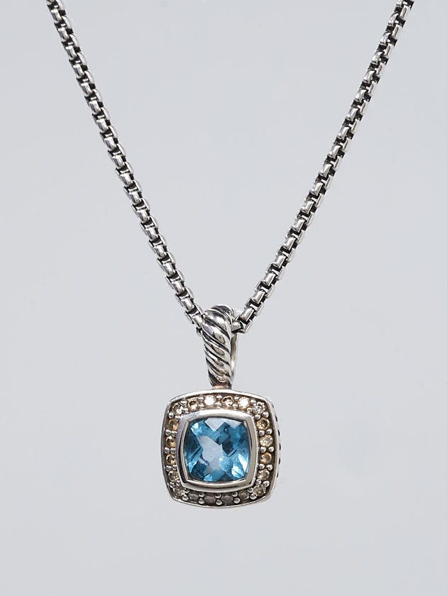 David Yurman 7mm Blue Topaz and Diamond Petite Albion Pendant Necklace