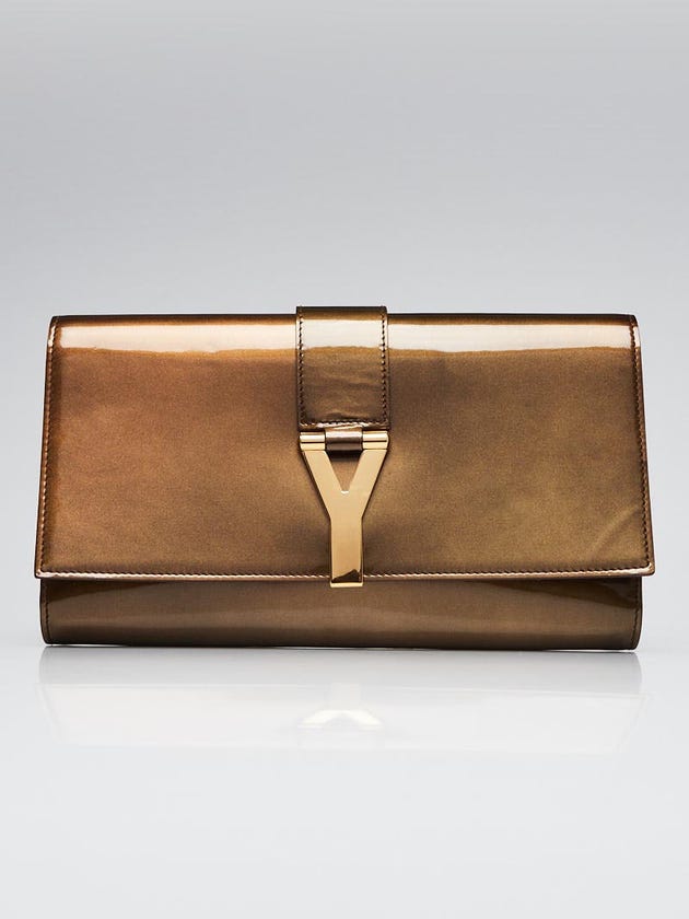 Yves Saint Laurent Bronze Patent Leather Y Ligne Clutch Bag