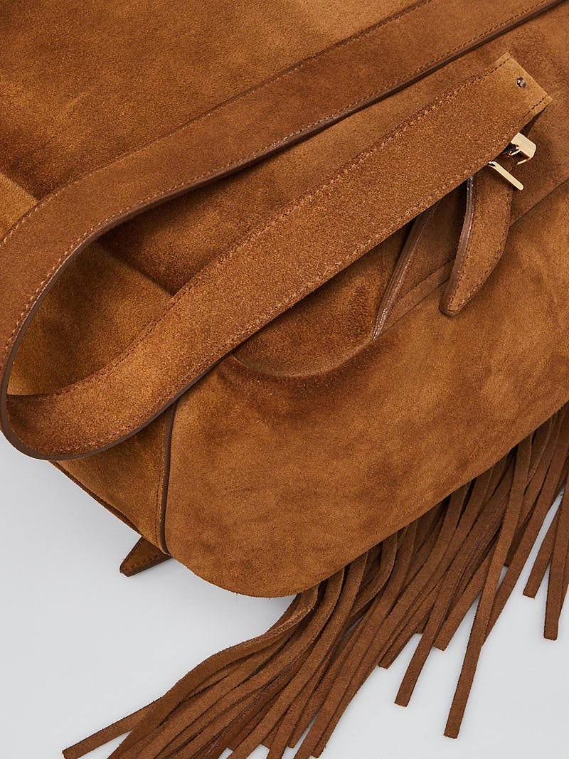 Yves Saint Laurent Brown Suede Fringe Festival Backpack Bag