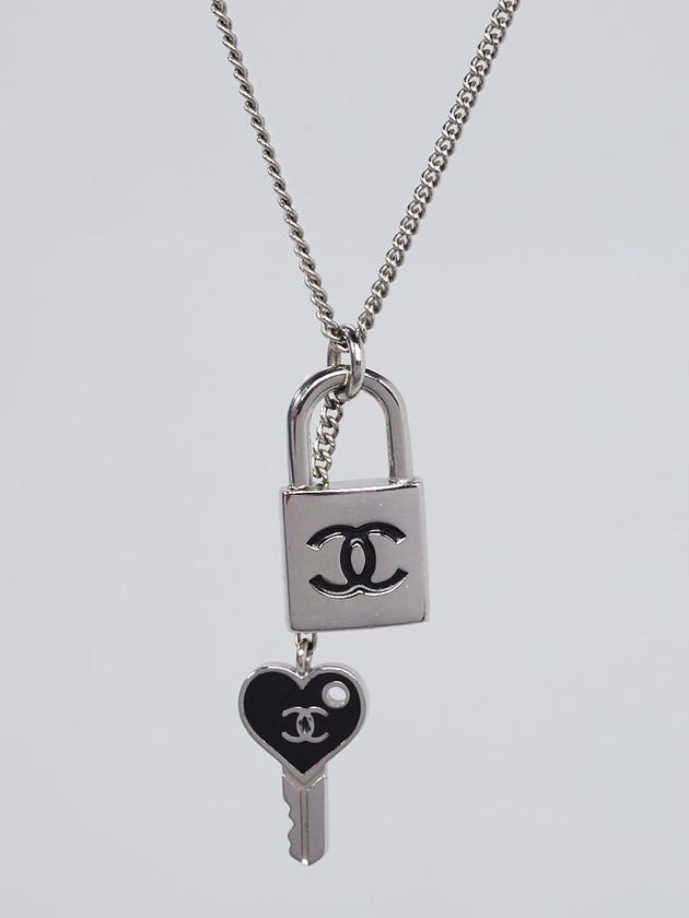 Chanel Silvertone Padlock and Key Chain Necklace