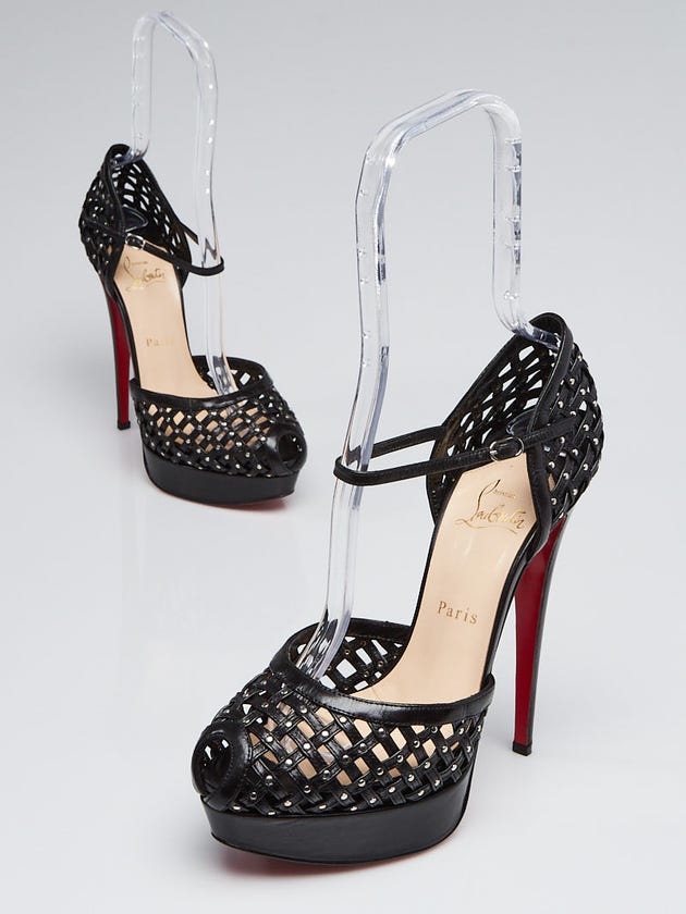 Christian Louboutin Black Leather Mrs Kid Platform Peep Toe Pumps Size 9.5/40