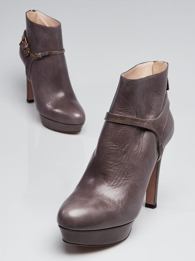 Prada Grey Leather Platform Ankle Bootie Size 9/39.5