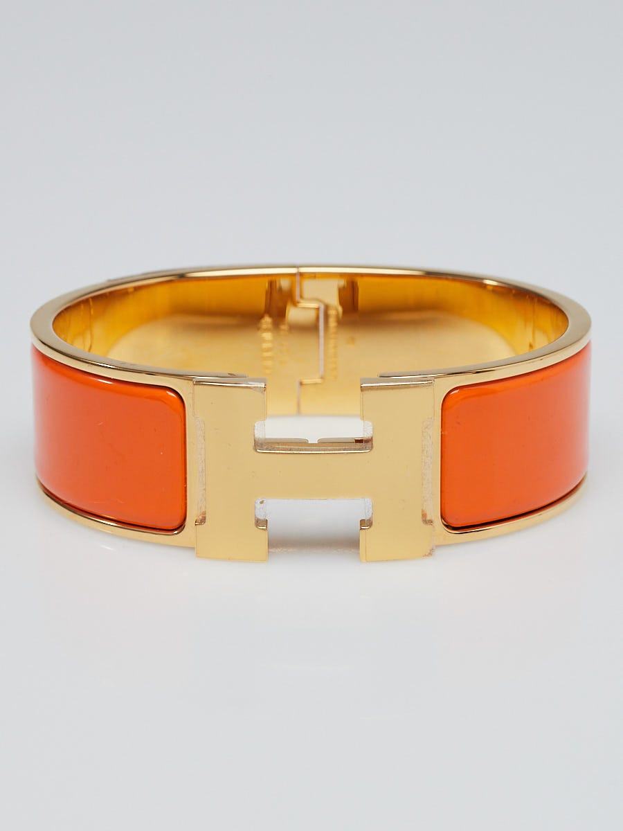 Hermes Clic Clac 1 Wide H Bracelet Orange Gold Hardware PM Size