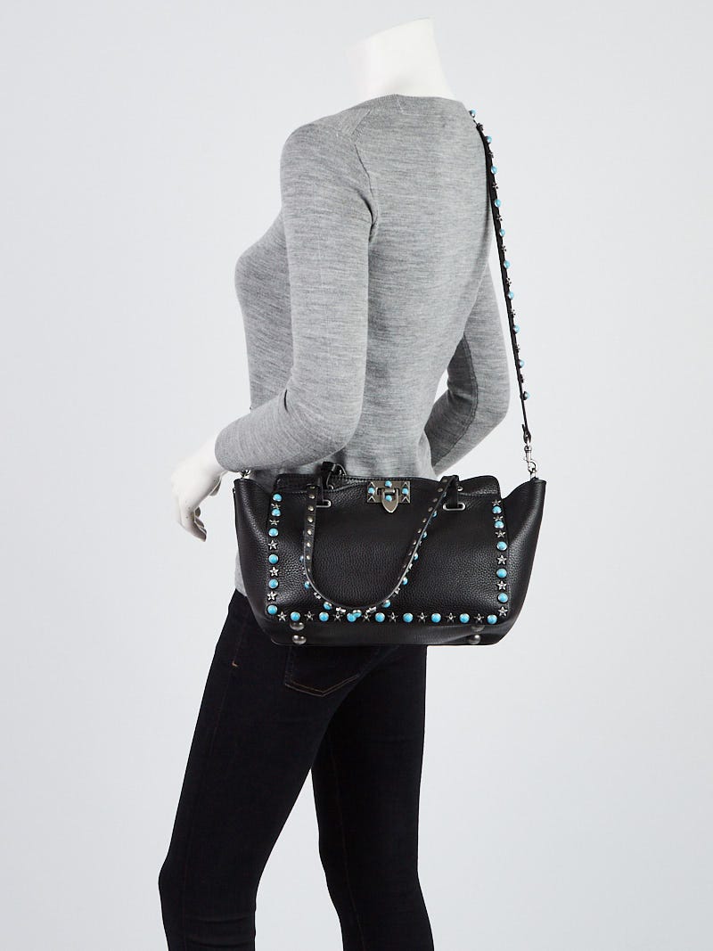 ショルダーバッグ・ポシェット Rockstud Rolling Trapeze Tote Bag Valentino Beige Pebbled Leather Rolling Rockstud Small