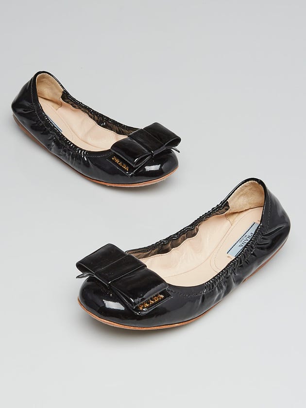 Prada Black Patent Leather Elastic Bow Flats Size 5.5/36