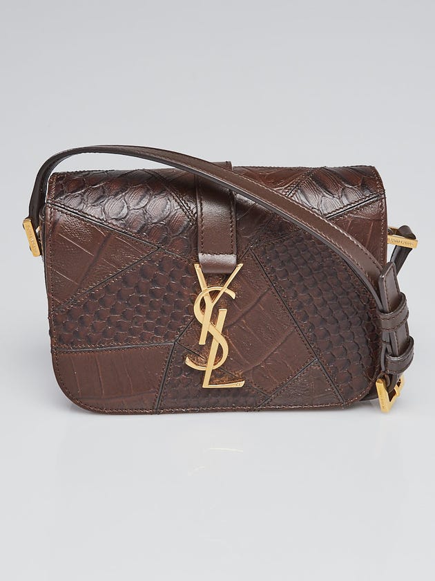 Yves Saint Laurent Brown Reptile Embossed Leather Crossbody Bag