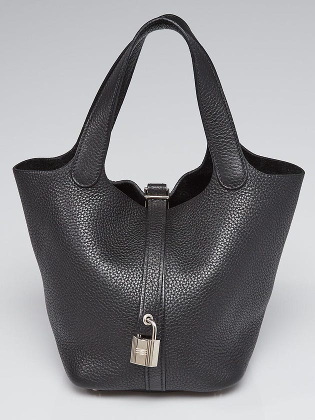 Hermes Black Clemence Leather Palladium Plated Picotin PM Bag 