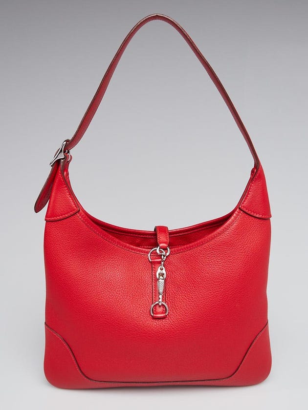 Hermes 31cm Rouge Clemence Leather Trim I Bag