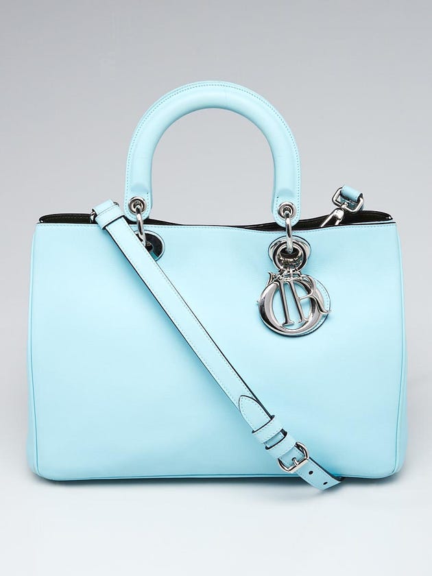 Christian Dior Light Blue Calfskin Leather Medium Diorissimo Tote Bag