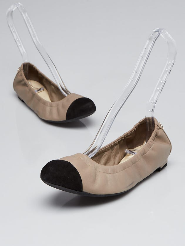 Chanel Grey Leather Cap Toe Elastic Ballet Flats Size 8.5/39