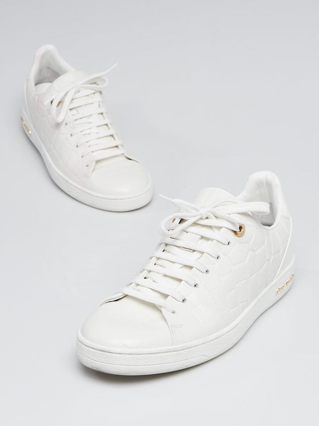 Louis Vuitton White Croc Embossed Leather Frontrow Sneakers Size 8.5/39