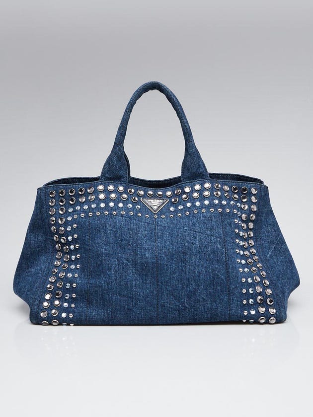 Prada Blue Denim Crystal Studded Tote Bag B1872O
