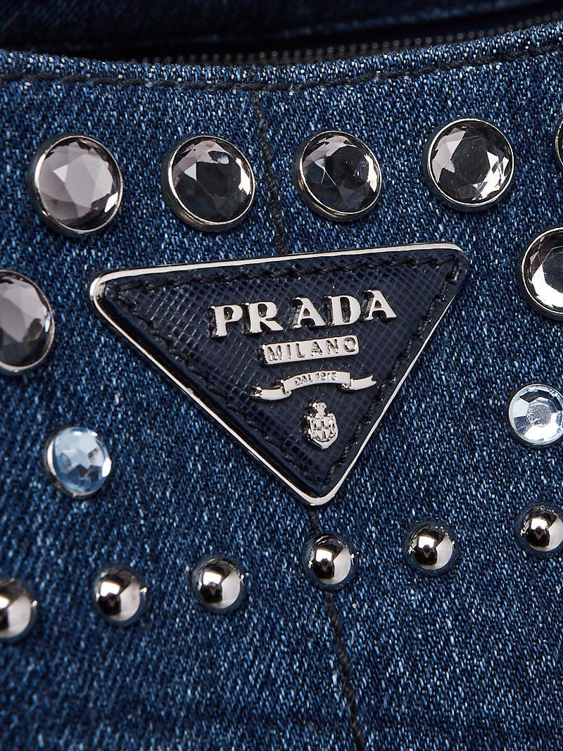 Blue Prada Canapa Studded Handbag