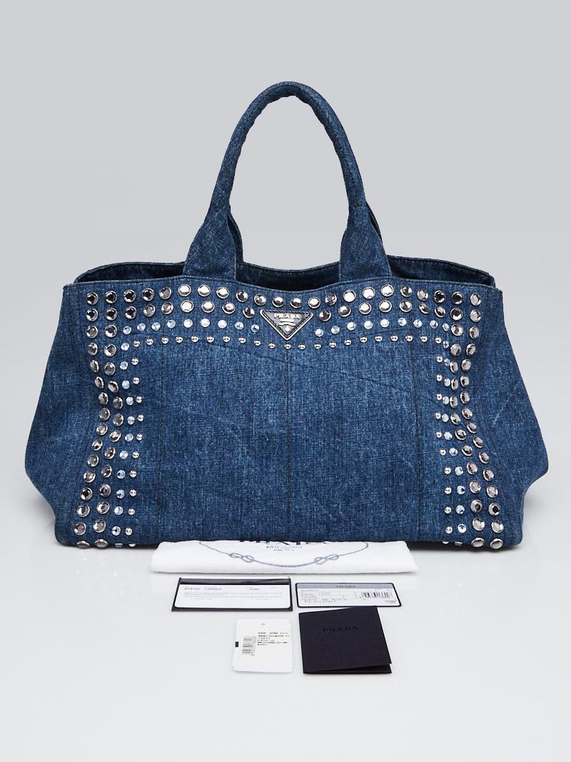 Prada Blue Denim Crystal Studded Tote Bag B1872O - Yoogi's Closet