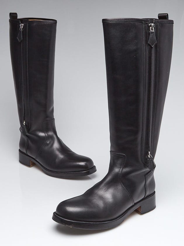 Hermes Black Calfskin Leather Land Tall Boots Size 8.5/39