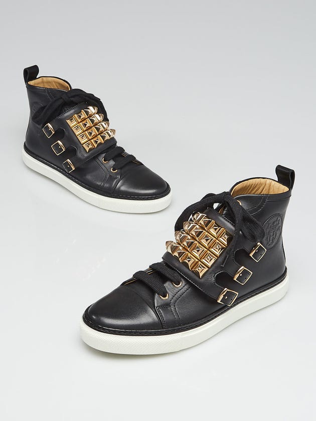 Hermes Black Leather Studded Lennox Sneakers Men's Size 37/Women's 8