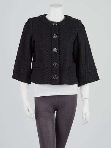 Chanel Black Whipcord Cotton Cropped Jacket Size 2/34