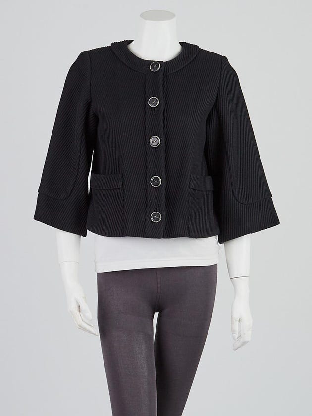 Chanel Black Whipcord Cotton Cropped Jacket Size 2/34