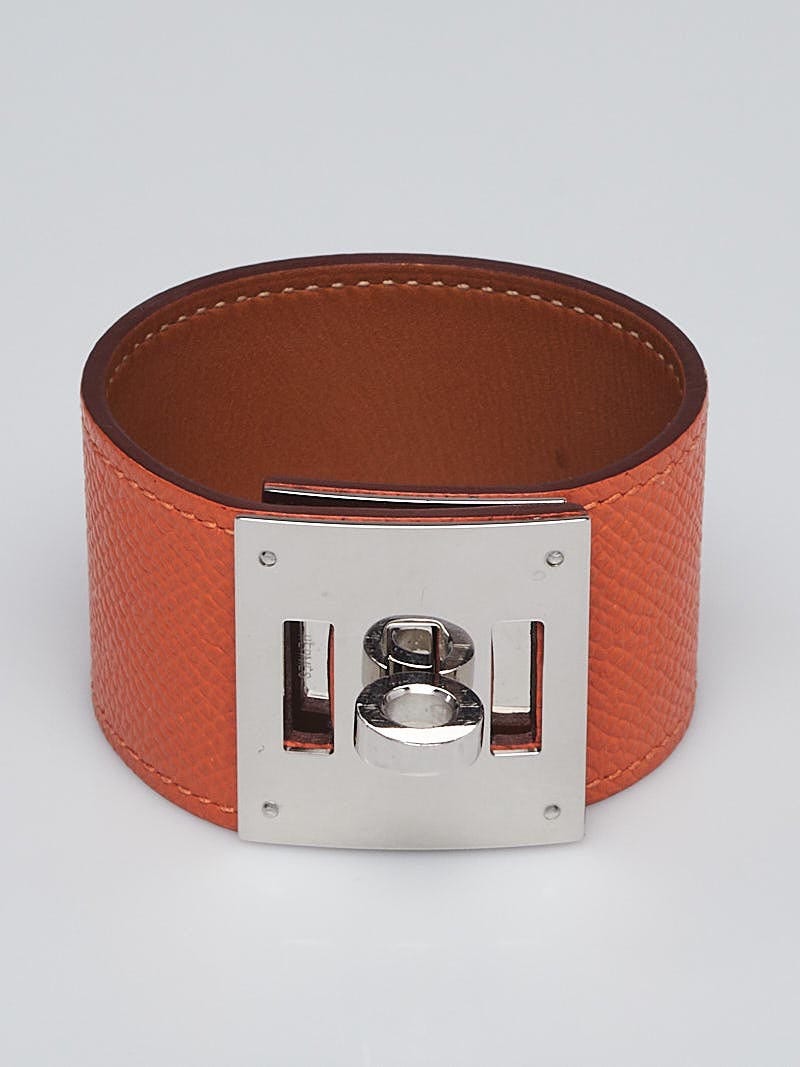 Hermes Orange Epsom Leather Palladium Plated Kelly Dog Bracelet