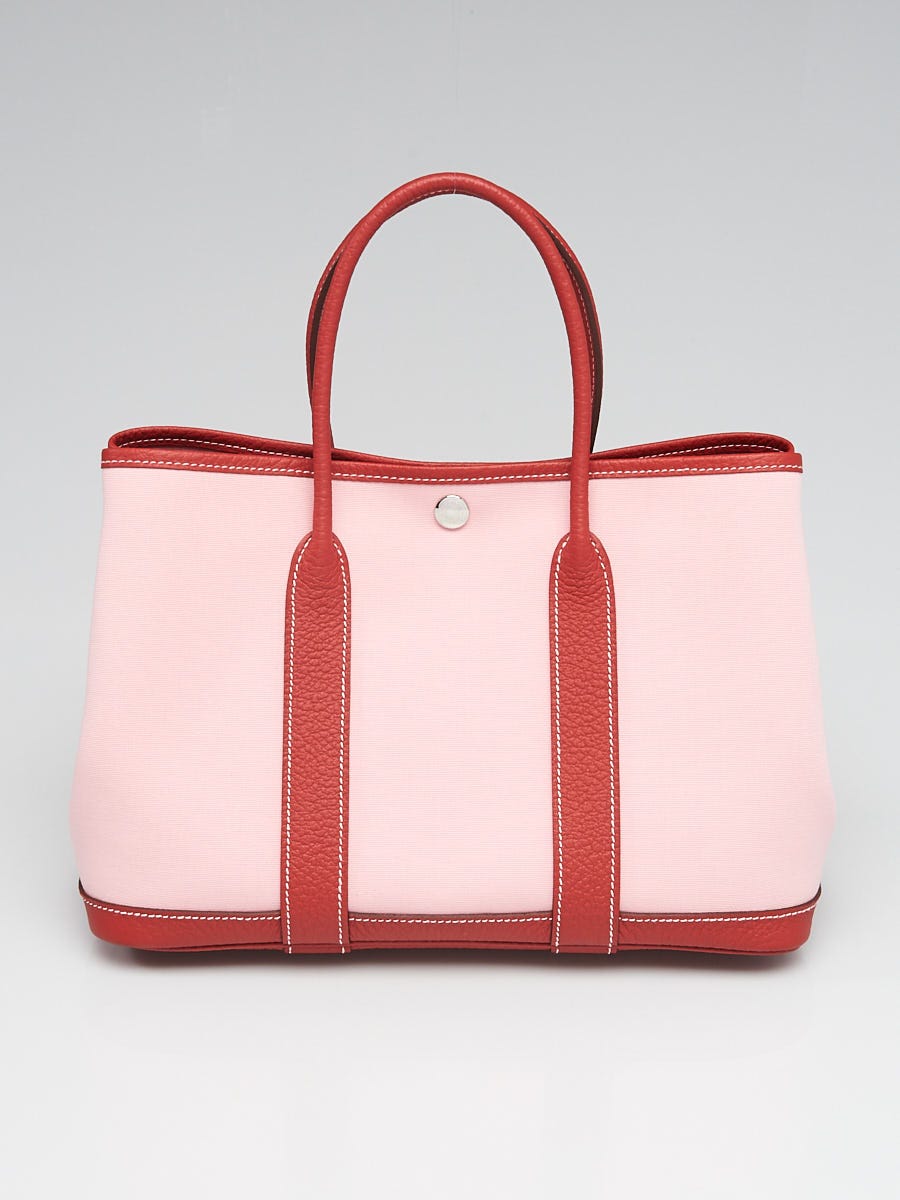 Hermes 30cm Rose Sakura Canvas and Rouge Duchesse Negonda Leather