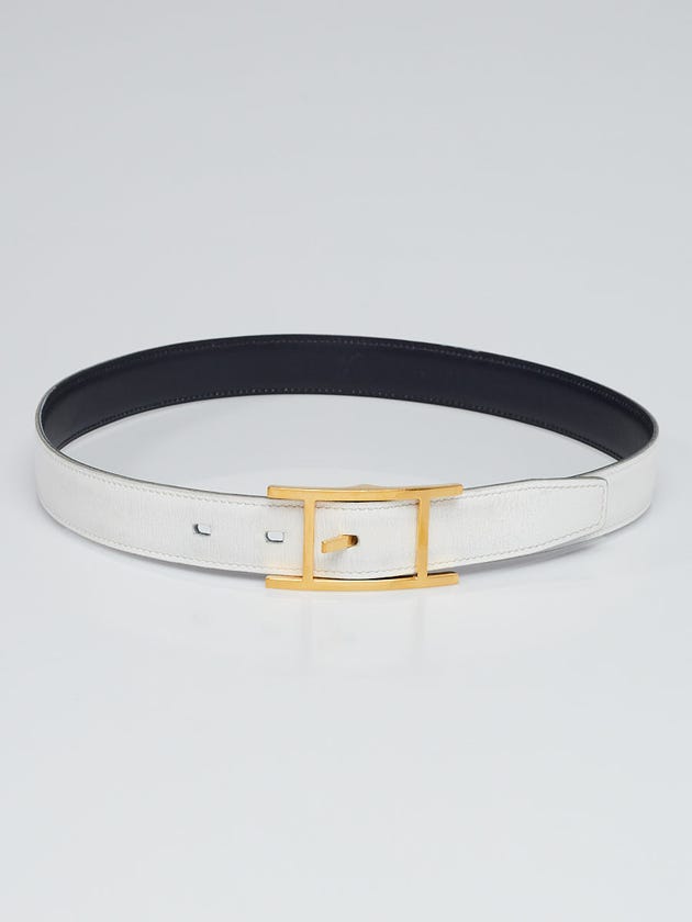 Hermes Blue Box/White Epsom Leather Gold Plated Quentin Belt Size 73