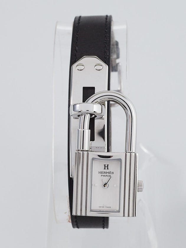 Hermes Black Swift Leather and Fuchsia Crocodile Strap Stainless Steel Kelly PM Quartz Watch