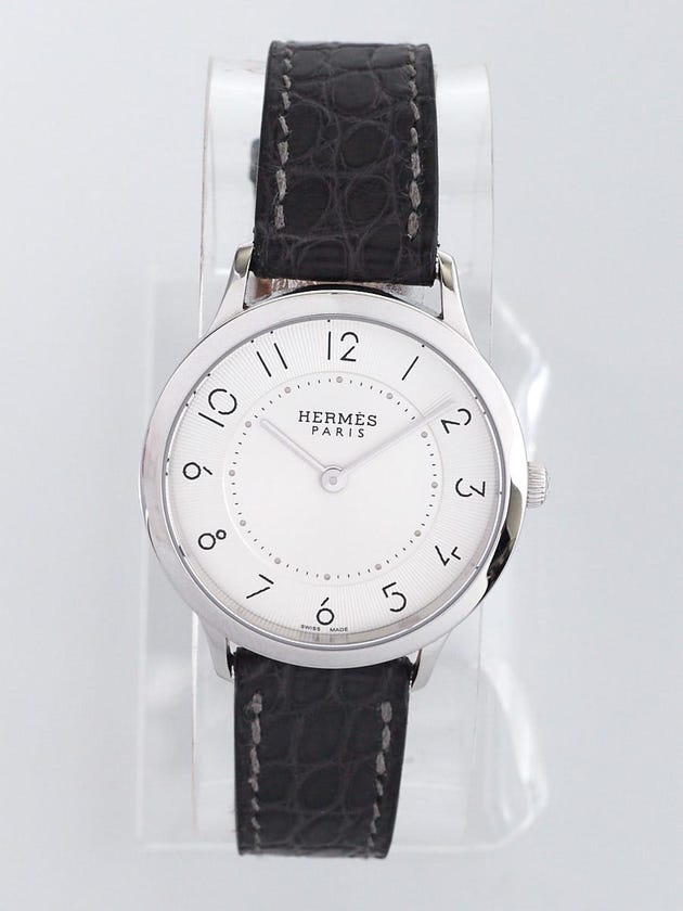 Hermes 25mm Stainless Steel and Graphite Matte Alligator Slim d'Hermes Quartz Watch